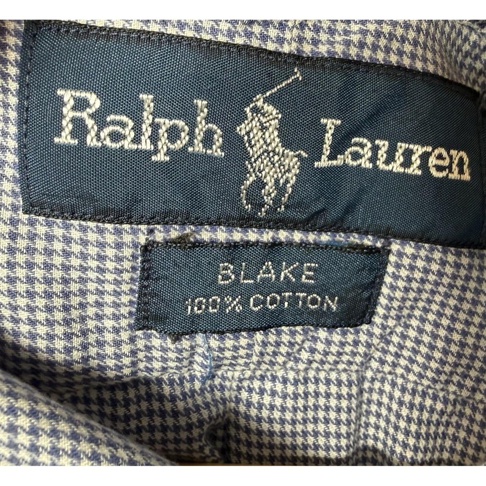 Polo Ralph Lauren Mens Blue White Micro Check Button Down Shirt Long Sleeve L